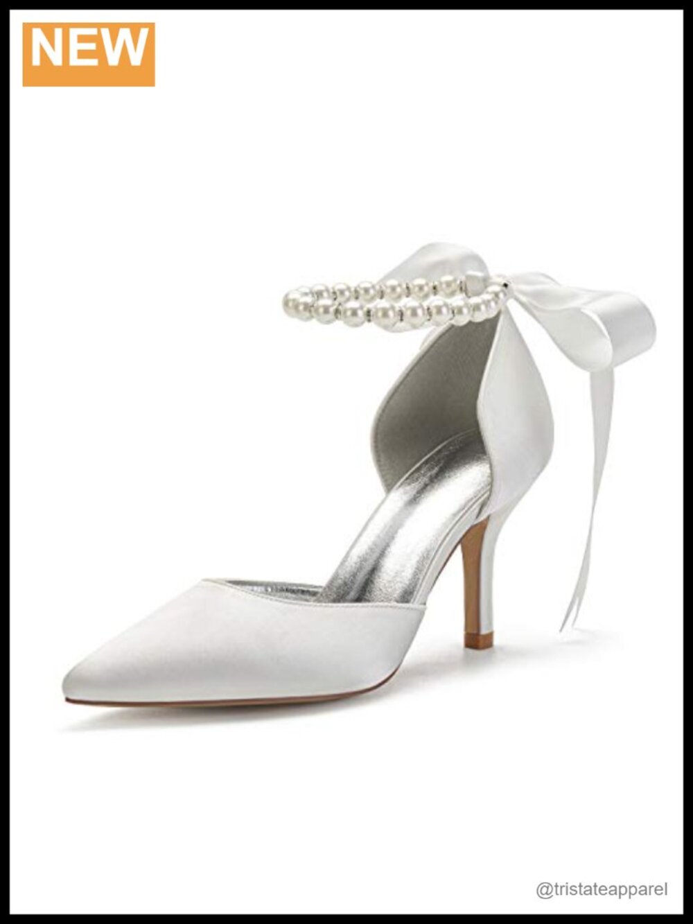 Eldecey Women's Satin Pointed Toe High Heel Wedding Pumps with Pearl Ankle Strap
